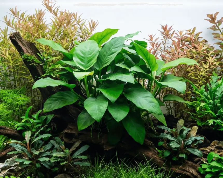 小水榕「斑叶」水草Anubias barteri var. nana “Pinto”饲养资料，图片